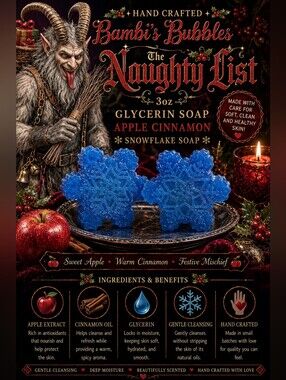 NEW! Hand Crafted The Naughty List Glycerin Snowflake 3oz Soap